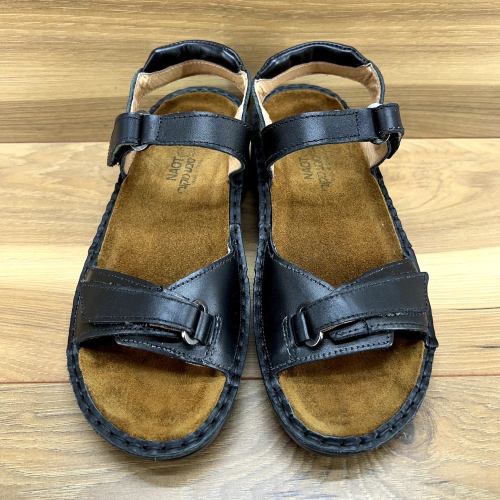NAOT Israel Womens Sandals 6 EU 37 Black Leather Comfort Adjustable Wedge